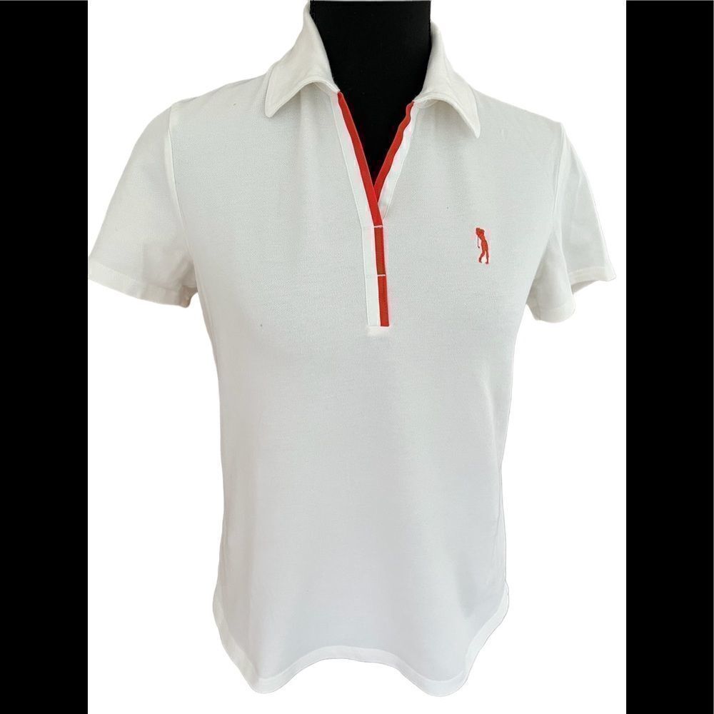 IZOD Stretch polo with grosgrain ribbon trim and embroidered golf emblem sz S